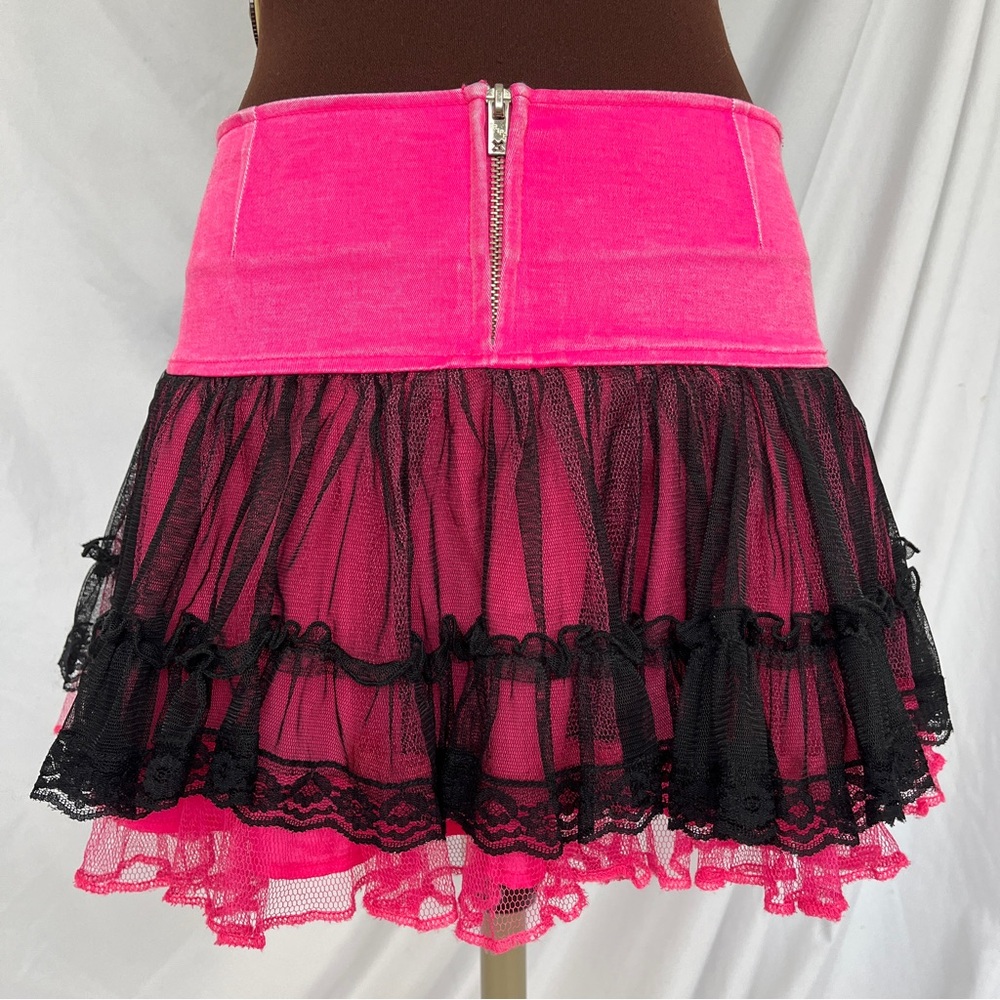 Vintage 1990s or Y2k Tripp NYC by Daang Goodman Neon Pink Denim Tutu Mini Skirt - Picture 3 of 7